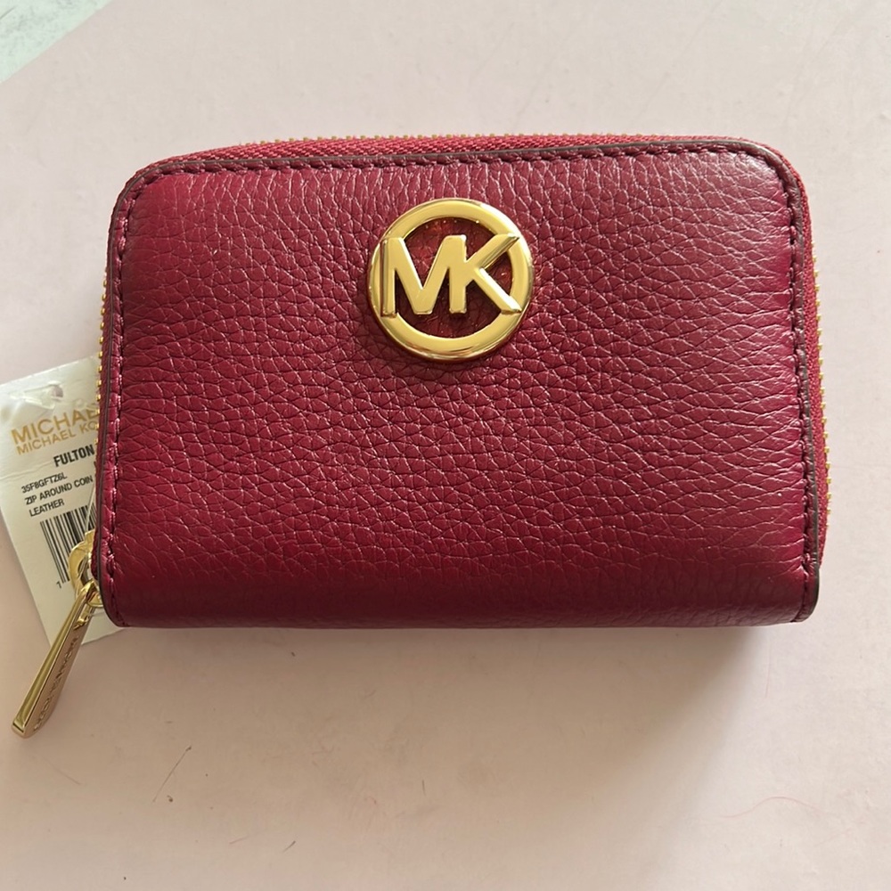 NWT: Michael Kors Red Fulton Leather Coin purse